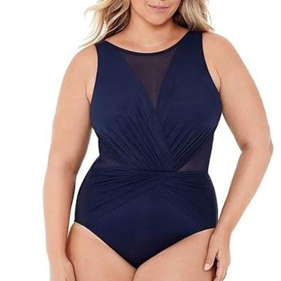 Miraclesuit Plus Size Illusionists Palma One Piece Swimsuit Midnight Blue 18W - Picture 1 of 8